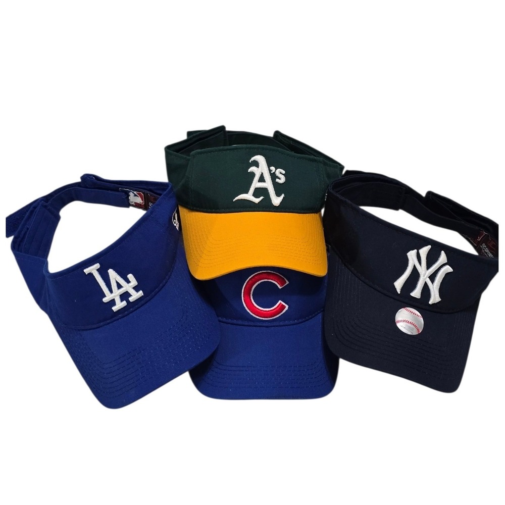 MLB Visor Hat Lot 4 Yankees Dodgers Cubs Athletics Adjustable Team MLB Sun Visor